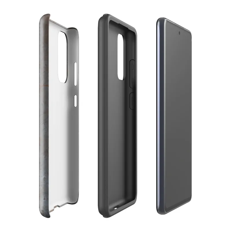 Glossy Rusted Iron Fortress Tough Case for Samsung — heavily weathered steel plate with streaks of orange rust bleeding