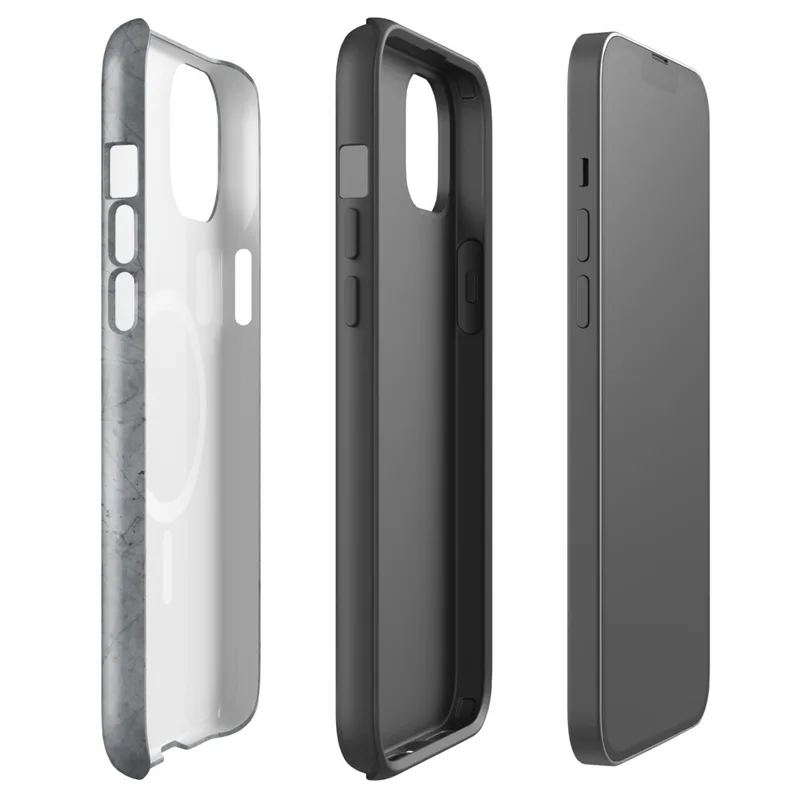 Glossy Scratched Steel Urban Armor MagSafe Tough Case for iPhone — weathered grey metal surface with fine random scratches