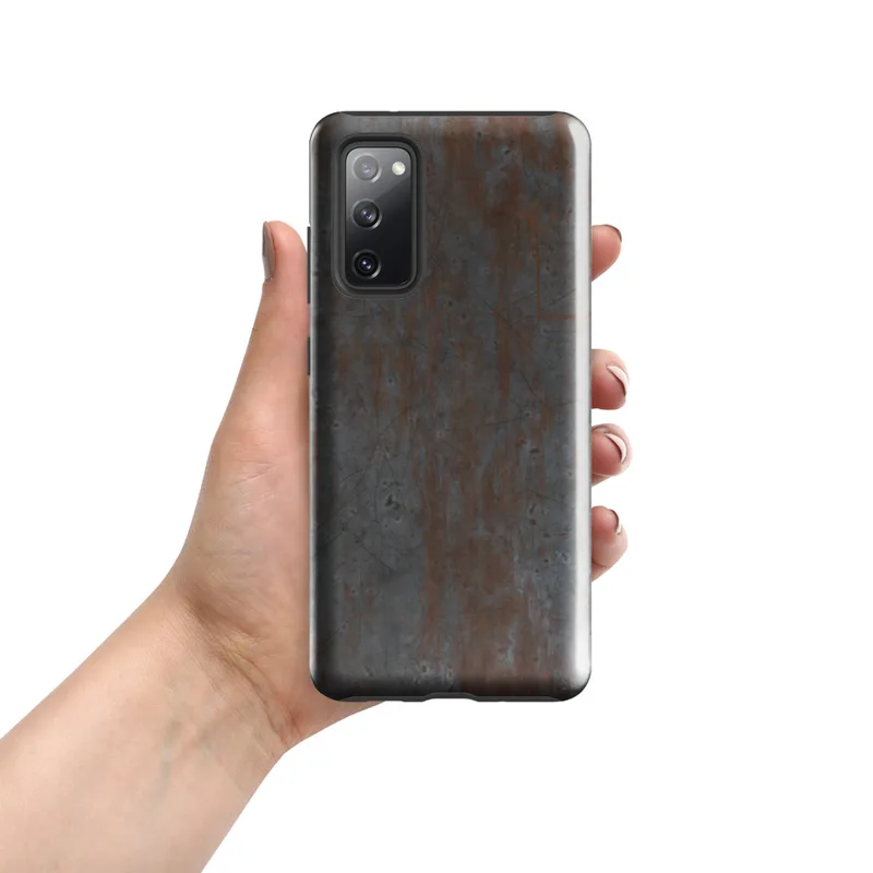 Glossy Rusted Iron Fortress Tough Case for Samsung — heavily weathered steel plate with streaks of orange rust bleeding
