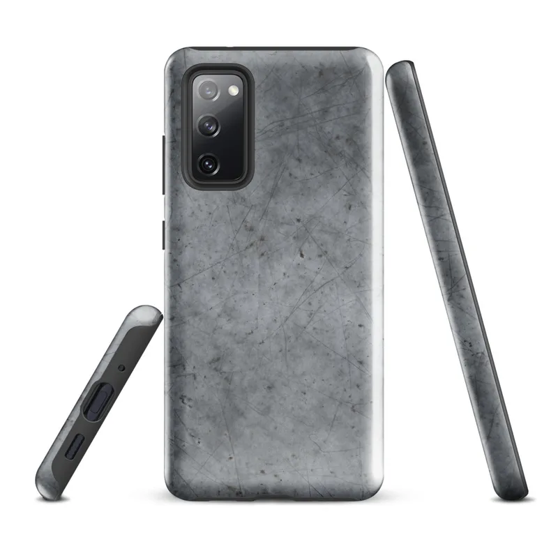 Glossy Scratched Steel Armor Tough Case for Samsung — scratched brushed steel surface with fine random score marks, rust