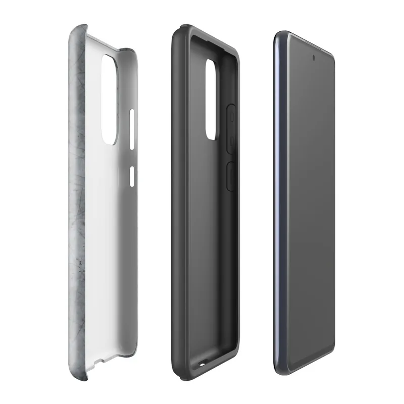 Glossy Scratched Steel Armor Tough Case for Samsung — scratched brushed steel surface with fine random score marks, rust