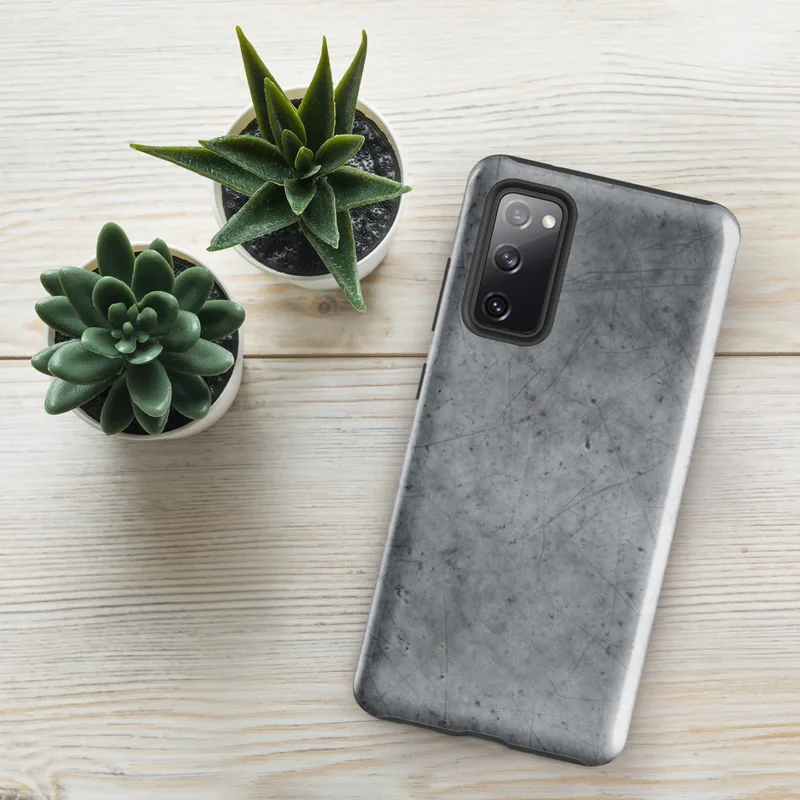Glossy Scratched Steel Armor Tough Case for Samsung — scratched brushed steel surface with fine random score marks, rust