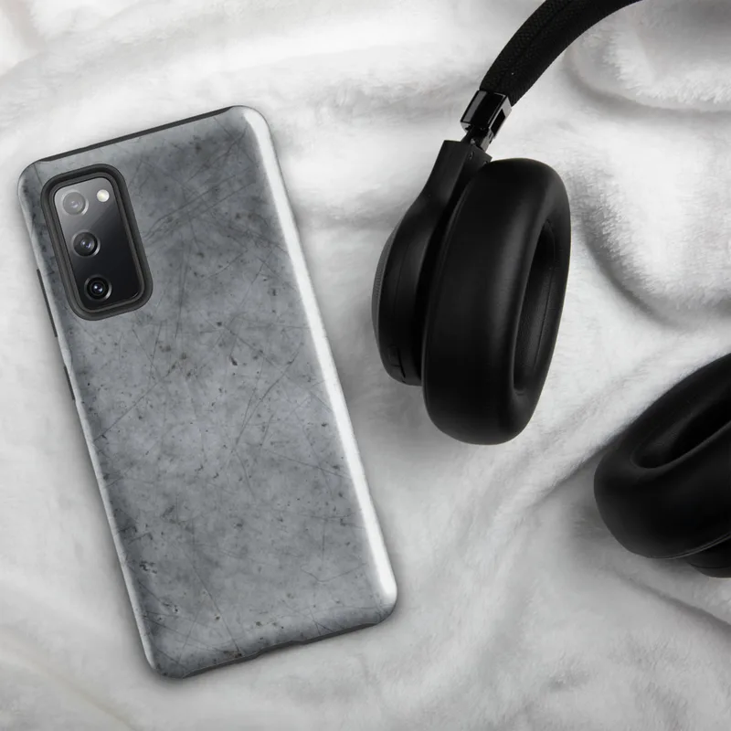 Glossy Scratched Steel Armor Tough Case for Samsung — scratched brushed steel surface with fine random score marks, rust