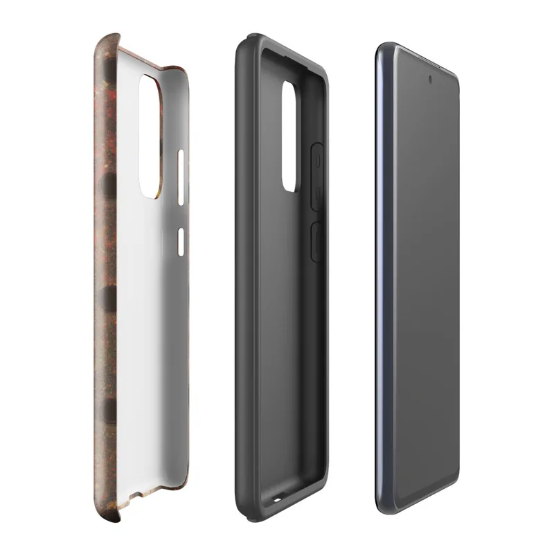 Glossy Industrial Rust Perforated Metal Tough Case for Samsung — heavily rusted perforated metal plate with scattered drill
