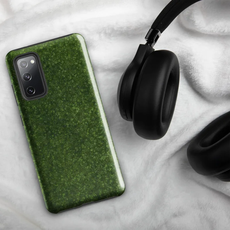 Glossy Lush Green Meadow Tough Case for Samsung — aerial view of dense wild clover and ground cover in layered shades