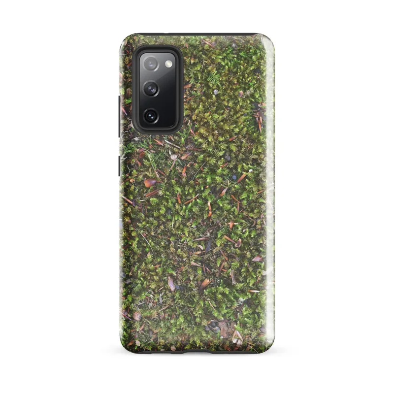 Glossy Forest Floor Moss Tough Case for Samsung — top-down view of dense green moss covered with scattered pine needles