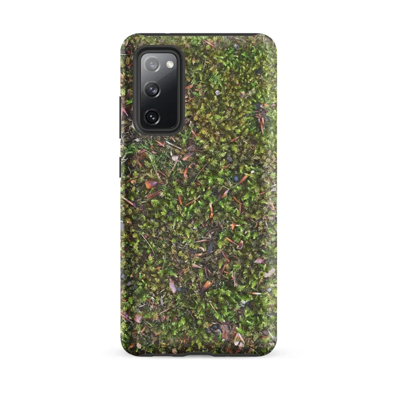 Matte Forest Floor Moss Tough Case for Samsung — top-down view of dense green moss covered with scattered pine needles