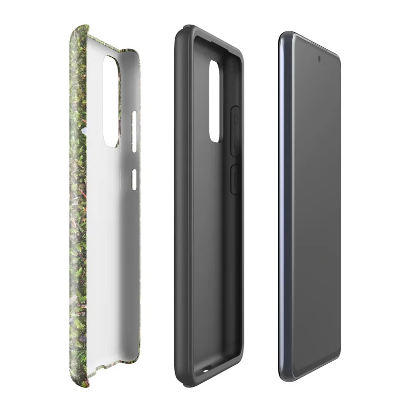 Glossy Forest Floor Moss Tough Case for Samsung — top-down view of dense green moss covered with scattered pine needles