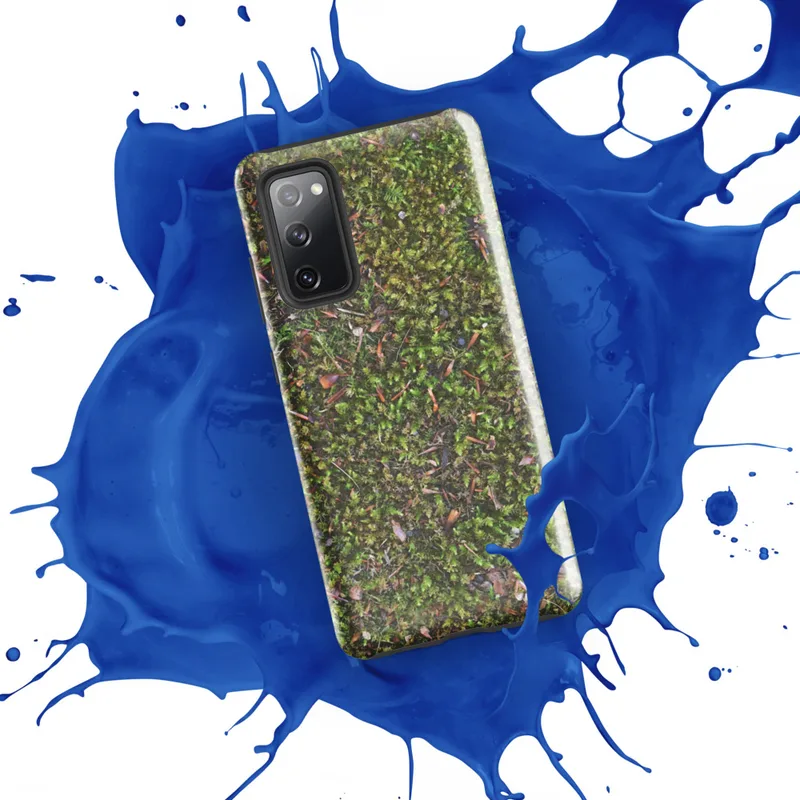 Glossy Forest Floor Moss Tough Case for Samsung — top-down view of dense green moss covered with scattered pine needles