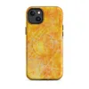 Matte Solar Flare Scratch MagSafe Tough Case for iPhone — mottled orange and golden yellow surface overlaid with scattered