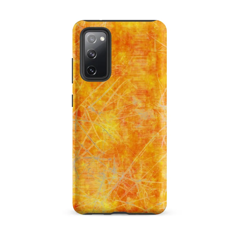 Matte Solar Flare Scratch Tough Case for Samsung — mottled golden yellow and burnt orange surface with scattered
