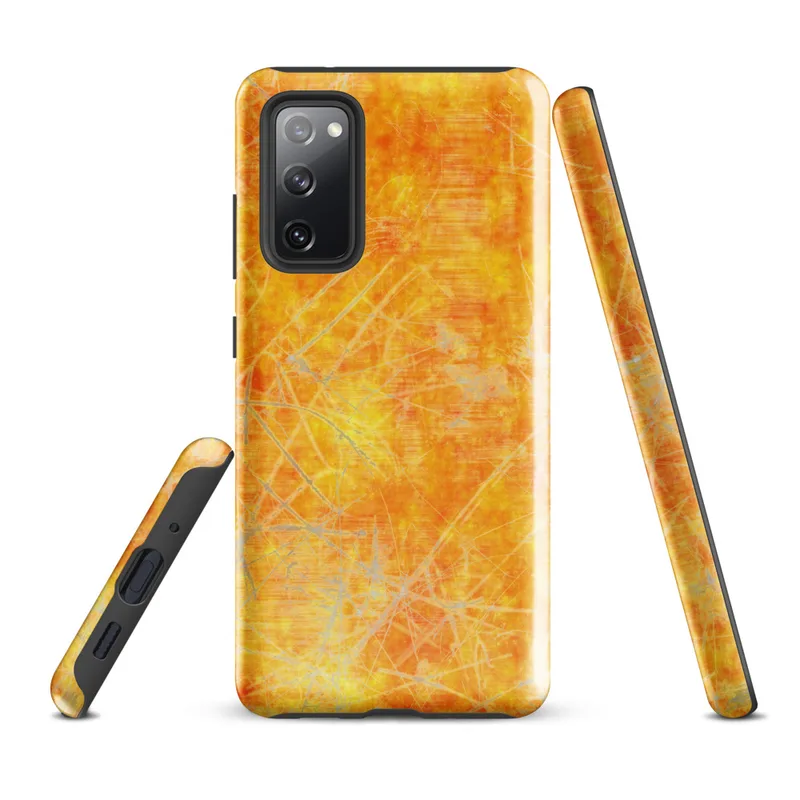 Glossy Solar Flare Scratch Tough Case for Samsung — mottled golden yellow and burnt orange surface with scattered