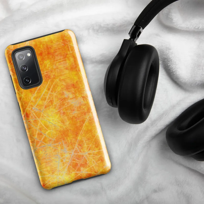 Glossy Solar Flare Scratch Tough Case for Samsung — mottled golden yellow and burnt orange surface with scattered