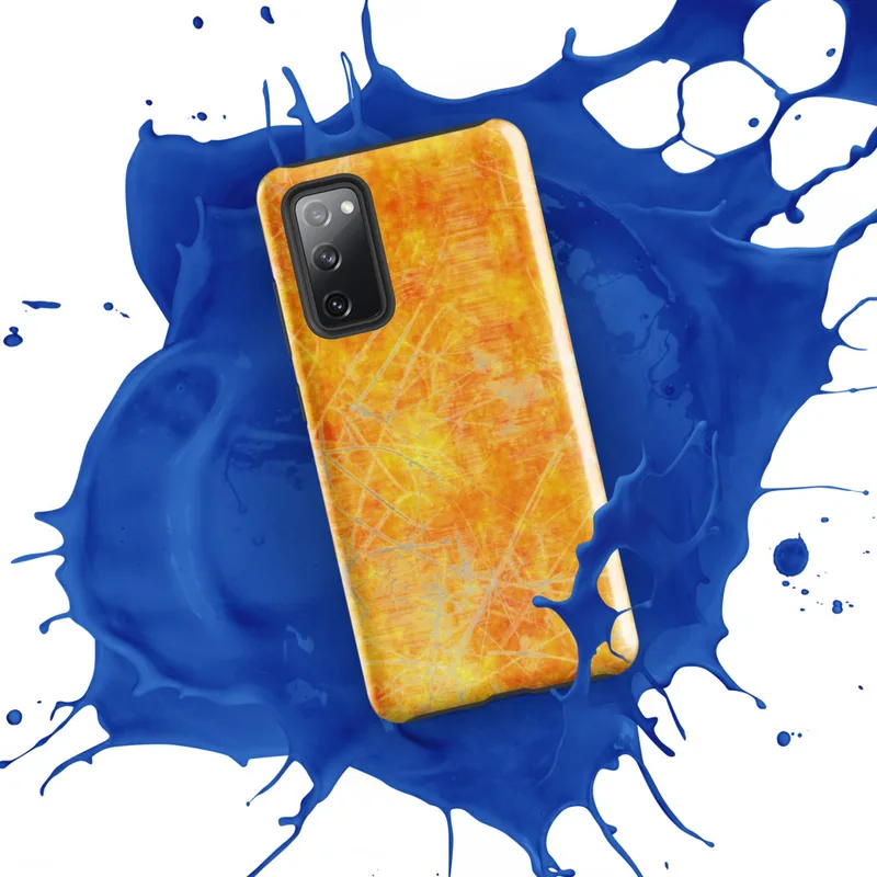 Glossy Solar Flare Scratch Tough Case for Samsung — mottled golden yellow and burnt orange surface with scattered