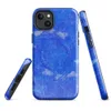 Glossy Electric Blue Splatter Storm MagSafe Tough Case for iPhone — vivid cobalt blue background covered in scattered