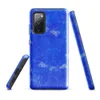 Glossy Electric Blue Storm Tough Case for Samsung — vivid cobalt blue surface covered in white scratch lines, gray ink