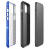 Glossy Electric Blue Splatter Storm MagSafe Tough Case for iPhone — vivid cobalt blue background covered in scattered