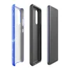 Glossy Electric Blue Storm Tough Case for Samsung — vivid cobalt blue surface covered in white scratch lines, gray ink