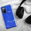 Glossy Electric Blue Storm Tough Case for Samsung — vivid cobalt blue surface covered in white scratch lines, gray ink