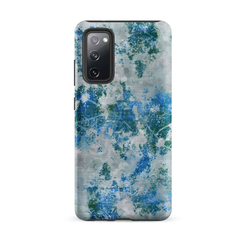 Matte Arctic Storm Shattered Ice Tough Case for Samsung — splattered paint texture in teal, cerulean blue, and forest green