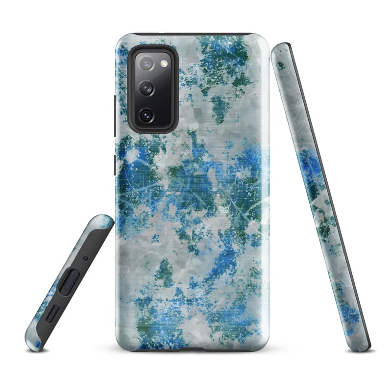 Glossy Arctic Storm Shattered Ice Tough Case for Samsung — splattered paint texture in teal, cerulean blue, and forest green