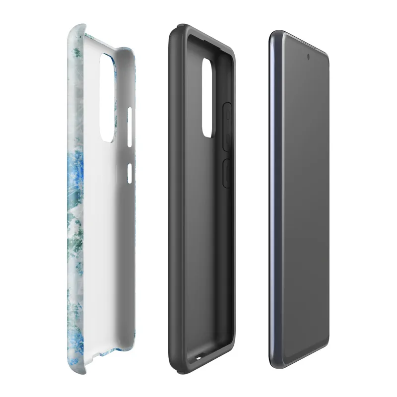 Glossy Arctic Storm Shattered Ice Tough Case for Samsung — splattered paint texture in teal, cerulean blue, and forest green