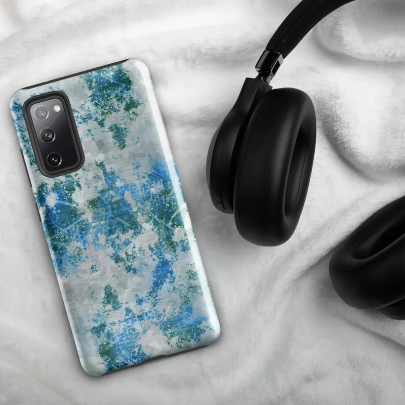 Glossy Arctic Storm Shattered Ice Tough Case for Samsung — splattered paint texture in teal, cerulean blue, and forest green