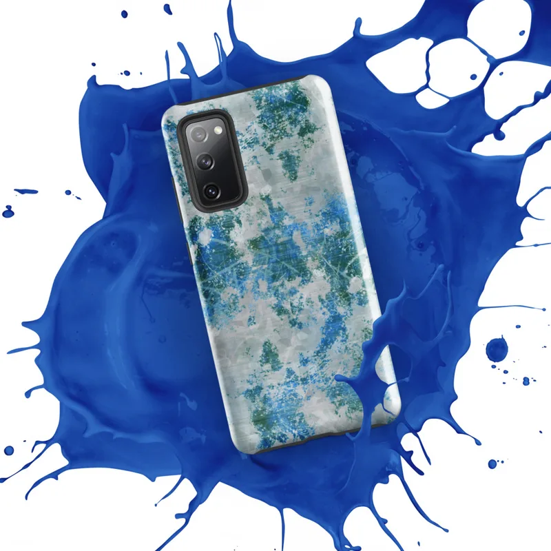 Glossy Arctic Storm Shattered Ice Tough Case for Samsung — splattered paint texture in teal, cerulean blue, and forest green