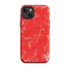 Matte Red Chaos Splatter MagSafe Tough Case for iPhone — explosive silver and white paint splatters with wild brushstrokes