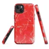 Glossy Red Chaos Splatter MagSafe Tough Case for iPhone — explosive silver and white paint splatters with wild brushstrokes