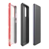 Glossy Crimson Storm Scratch Tough Case for Samsung — vivid red-orange background covered in scattered gray paint splatters