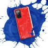 Glossy Crimson Storm Scratch Tough Case for Samsung — vivid red-orange background covered in scattered gray paint splatters