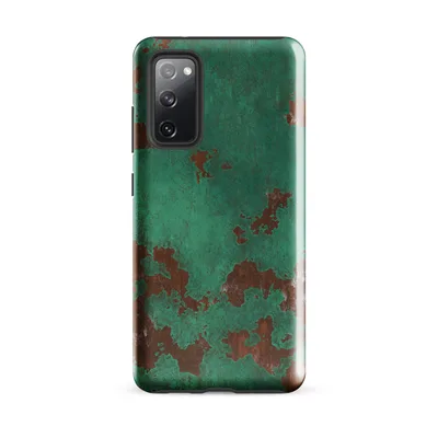 aged copper surface with teal verdigris patina and exposed reddish-brown metal in irregular organic patches on Glossy Patina Copper Corrosion Tough Case for Samsung - default - Front view