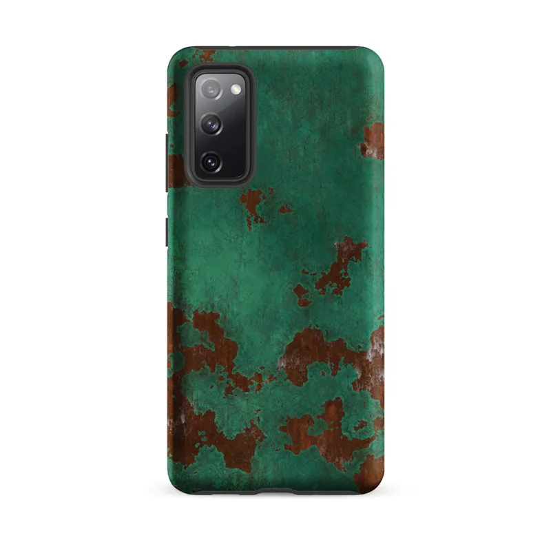 Matte Patina Copper Corrosion Tough Case for Samsung — aged copper surface with teal verdigris patina and exposed