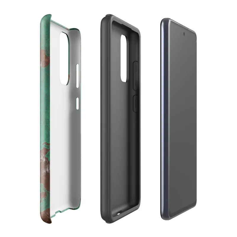 Glossy Patina Copper Corrosion Tough Case for Samsung — aged copper surface with teal verdigris patina and exposed