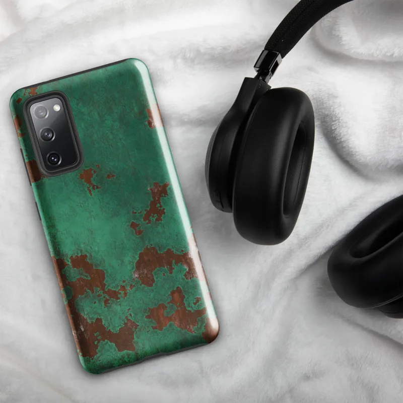 Glossy Patina Copper Corrosion Tough Case for Samsung — aged copper surface with teal verdigris patina and exposed
