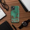 Glossy Patina Copper Weathered MagSafe Tough Case for iPhone — aged copper surface with teal-green verdigris patina