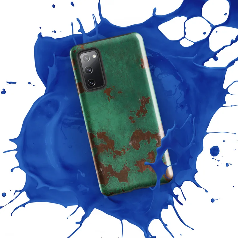 Glossy Patina Copper Corrosion Tough Case for Samsung — aged copper surface with teal verdigris patina and exposed