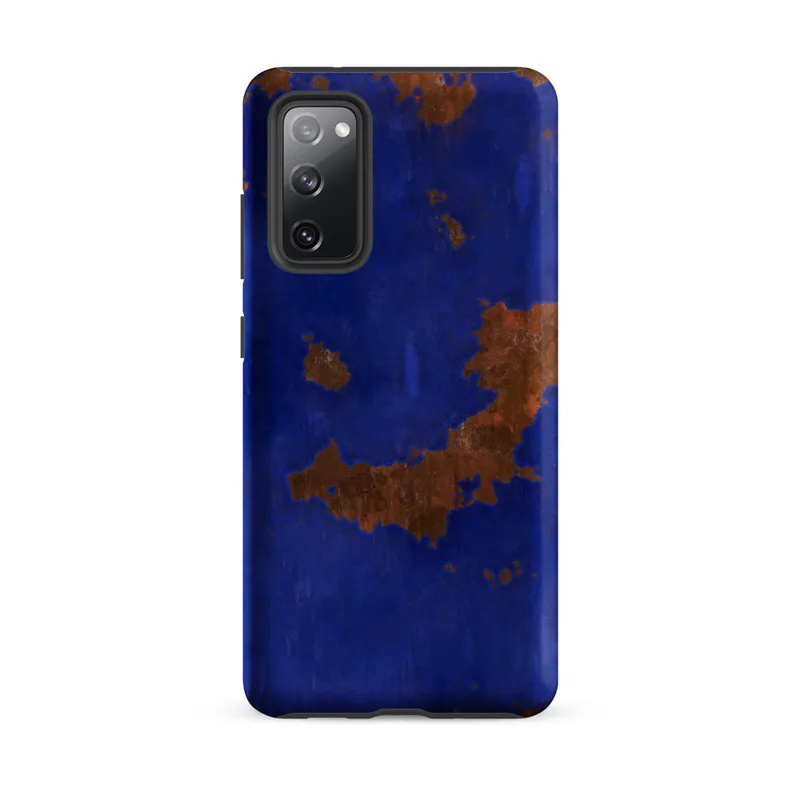 Matte Cobalt Rust Storm Tough Case for Samsung — cobalt blue painted surface with scattered rust-orange oxidized patches