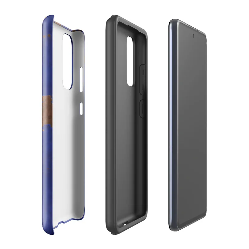 Glossy Cobalt Rust Storm Tough Case for Samsung — cobalt blue painted surface with scattered rust-orange oxidized patches