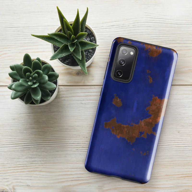 Glossy Cobalt Rust Storm Tough Case for Samsung — cobalt blue painted surface with scattered rust-orange oxidized patches
