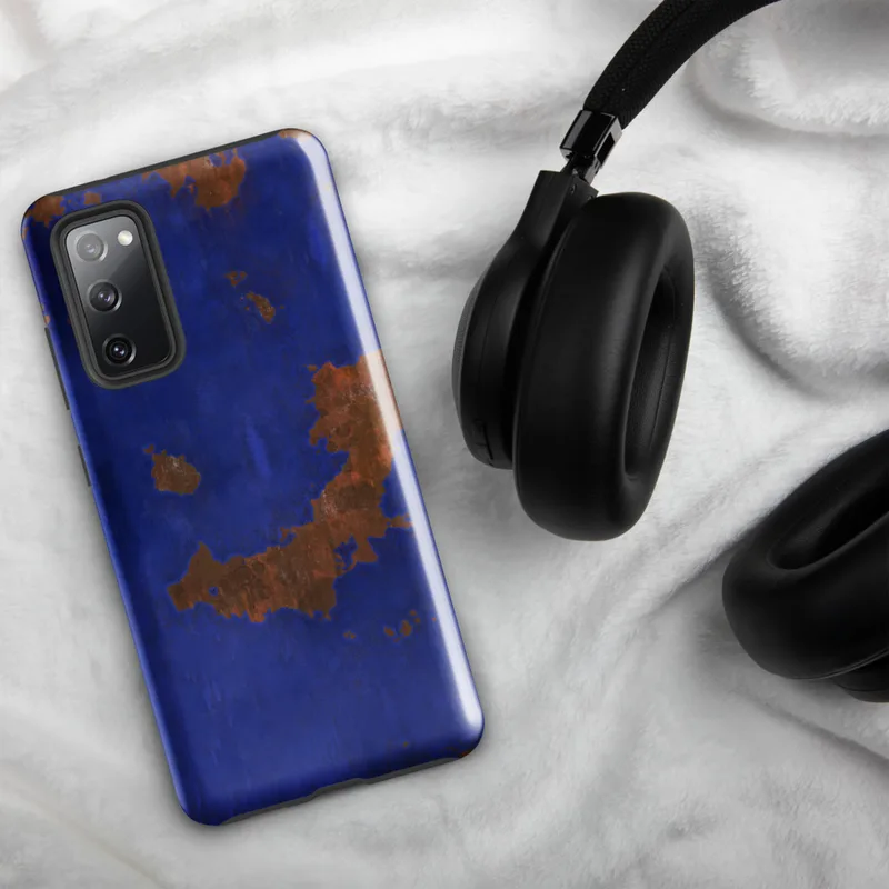 Glossy Cobalt Rust Storm Tough Case for Samsung — cobalt blue painted surface with scattered rust-orange oxidized patches