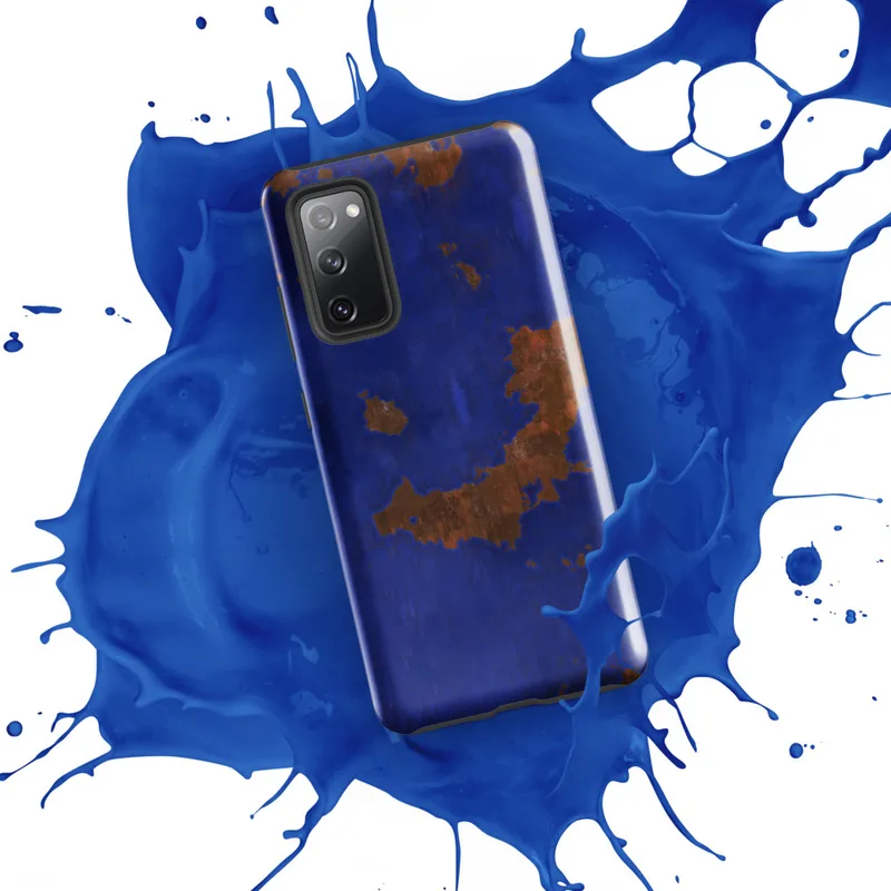Glossy Cobalt Rust Storm Tough Case for Samsung — cobalt blue painted surface with scattered rust-orange oxidized patches