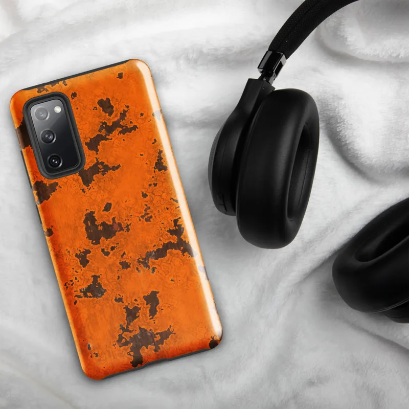 Glossy Rust Never Sleeps Tough Case for Samsung — cracked orange paint peeling away to reveal dark iron rust patches across