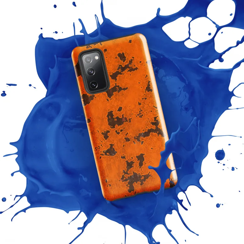 Glossy Rust Never Sleeps Tough Case for Samsung — cracked orange paint peeling away to reveal dark iron rust patches across