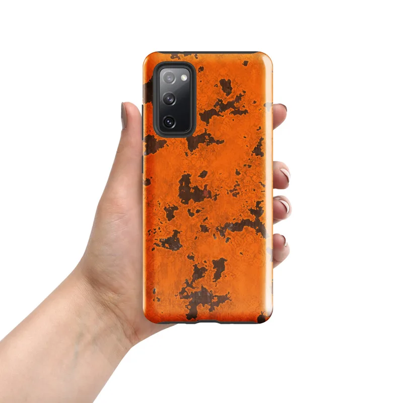 Glossy Rust Never Sleeps Tough Case for Samsung — cracked orange paint peeling away to reveal dark iron rust patches across