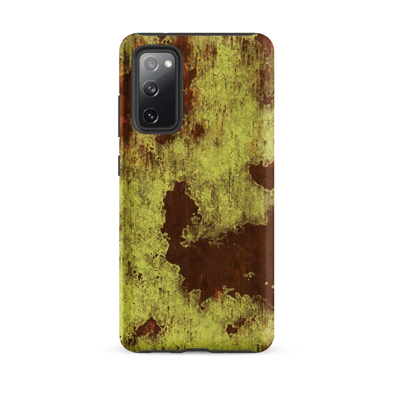 Matte Rusted Decay Industrial Tough Case for Samsung — peeling olive and gold paint revealing deep rust-red corroded metal