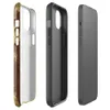 Glossy Corroded Rust Peeling Paint MagSafe Tough Case for iPhone — peeling olive-green paint revealing deep rust-red metal