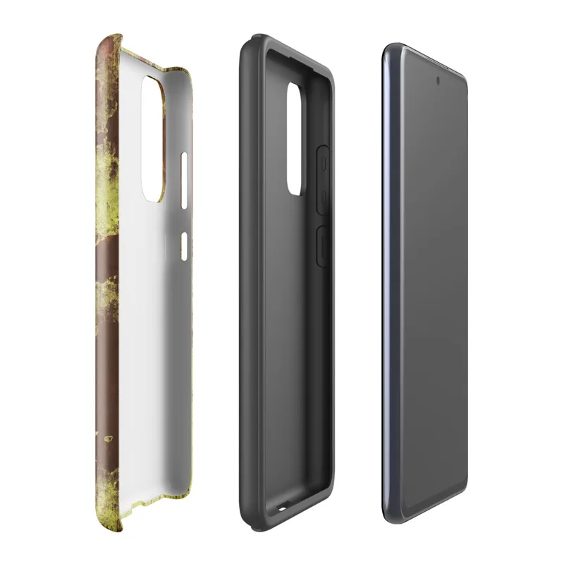 Glossy Rusted Decay Industrial Tough Case for Samsung — peeling olive and gold paint revealing deep rust-red corroded metal
