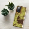 Glossy Rusted Decay Industrial Tough Case for Samsung — peeling olive and gold paint revealing deep rust-red corroded metal